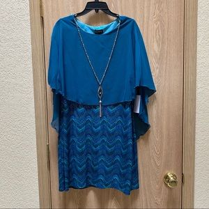 Elegant blue green gold colored dress Size 14